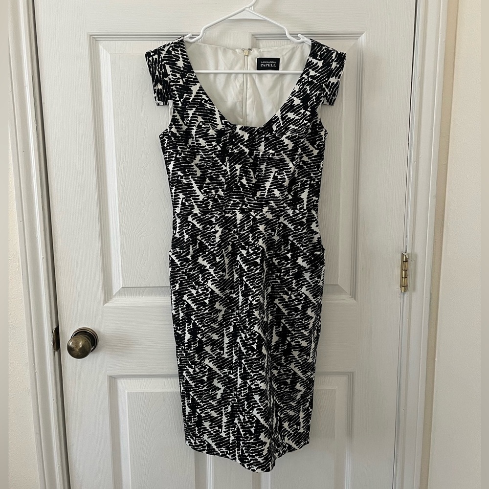 Adrianna Papell Black and White Patterned Midi Dress - Picture 1 of 8